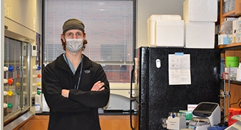 First future Ph.D. graduate from department shows off basic science research lab